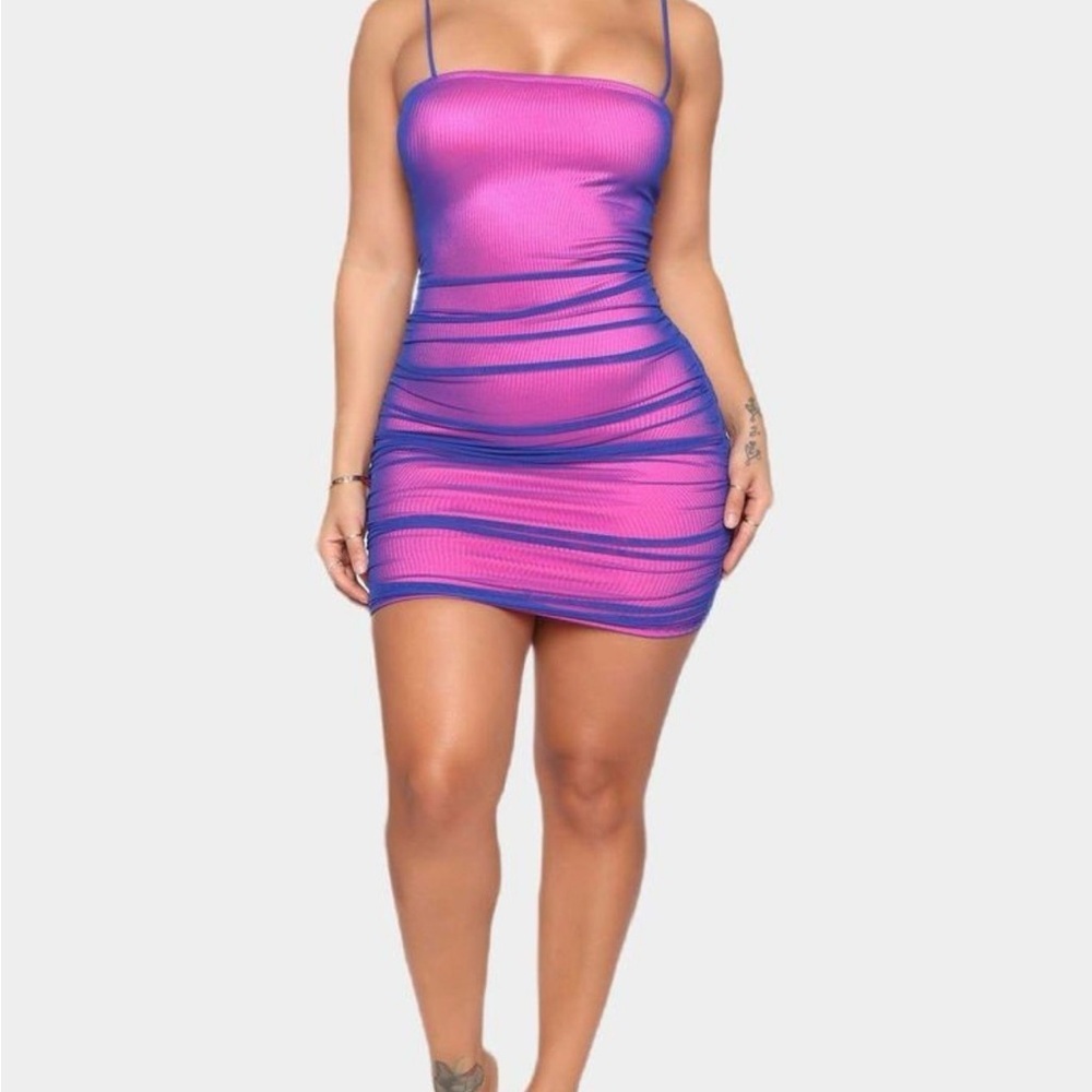 Chic Pink and Blue Mesh Dress
